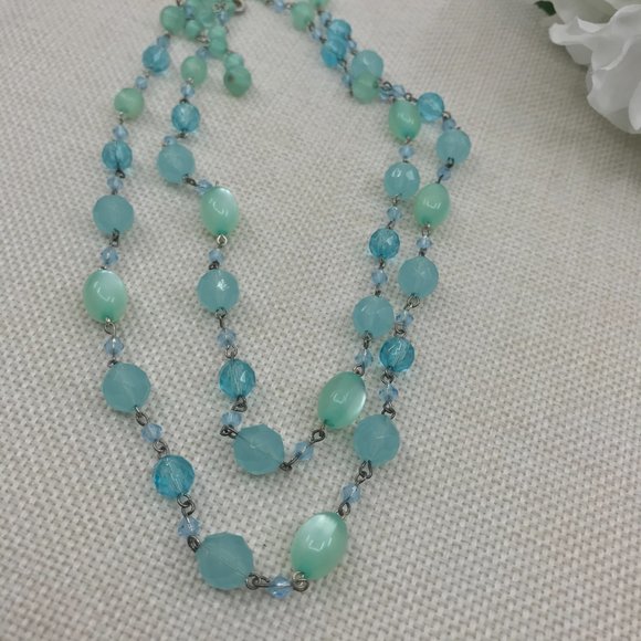 Beautiful Robert Rose Blue Beaded Gemstone Necklace - Picture 4 of 12
